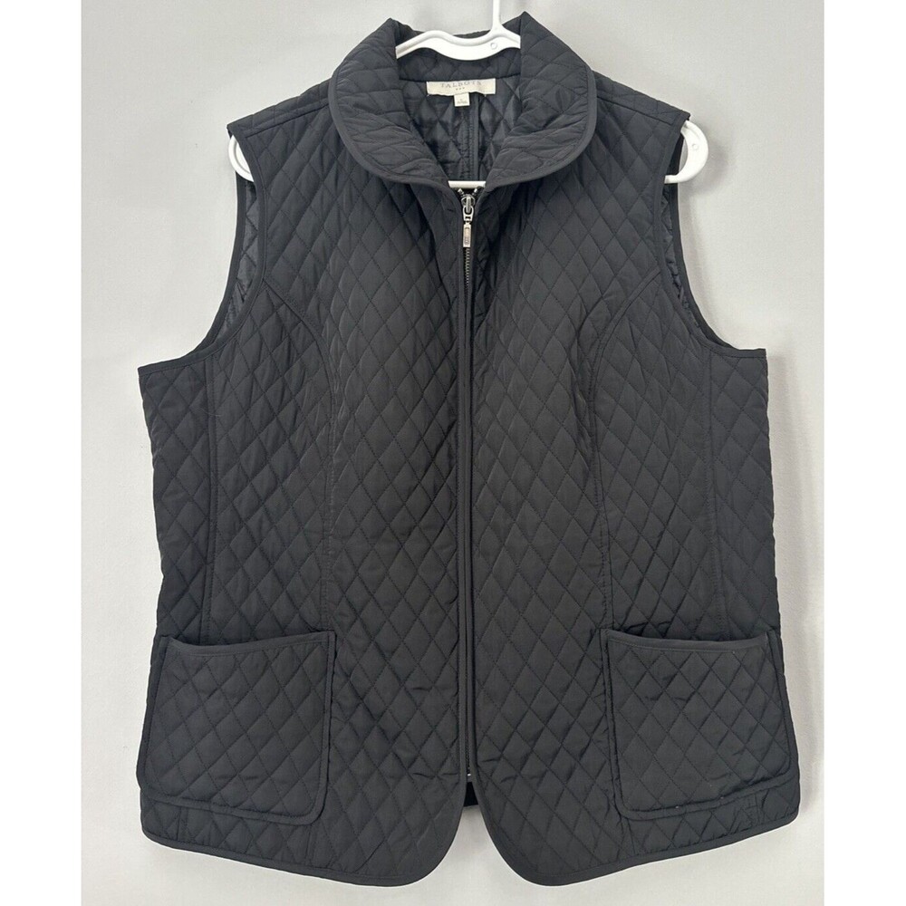 Talbots Vest Large Black Quilted Full Zip Outdoor Hiking Walking Pockets Womens
